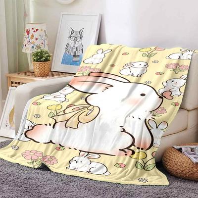 1pc Rabbit Flowers Blanket Lightweight Flannel Throw for Sofa Bed Travel Camping Livingroom Office Couch Chair