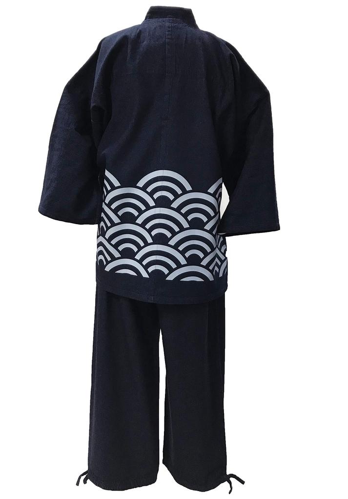 Edoten Original Denim Samue (100% Cotton) - Durable yet Soft, Patterned, Year-Round, Men's, Waist Pattern, Navy Blue, Seigaiha Pattern, Size M