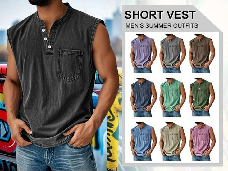 Modische ärmellose Jeansweste für Herren mit drei Knöpfen
