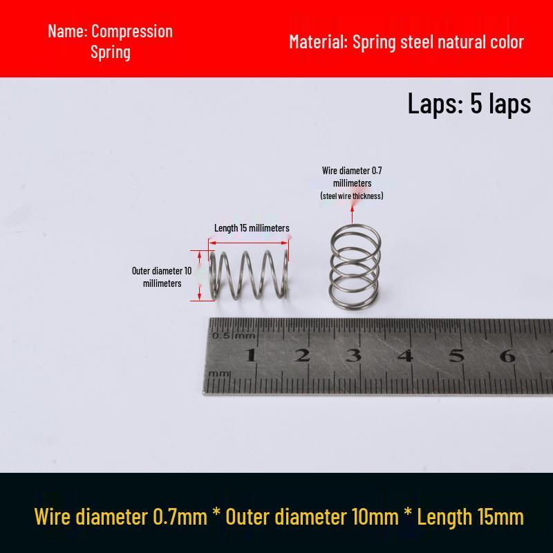 Druckfeder mit Rückstellfunktion aus Federstahl, 0,7 mm Drahtdurchmesser, 8-12 mm Außendurchmesser