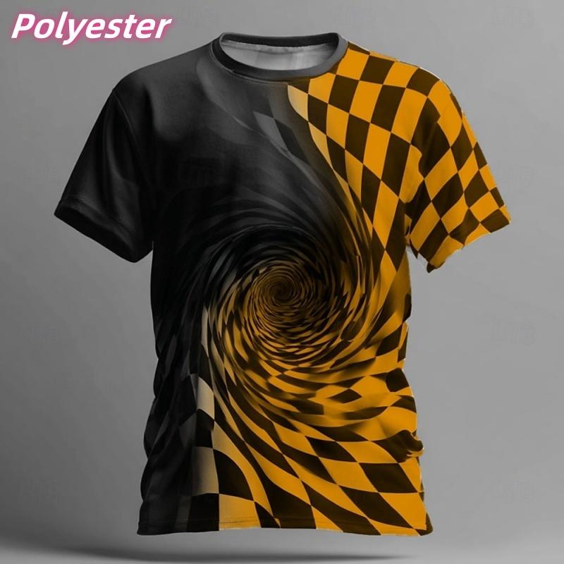 3d Printed Grid Vortex T-shirt Men's Cool Colorful Pattern T-shirt Summer Fashion T-shirt Casual Street Loose O-neck Top