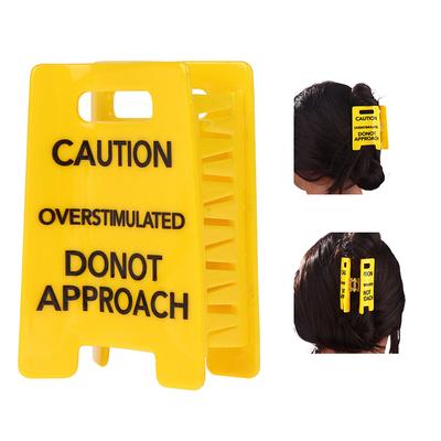 Yellow Overstimulated Caution Sign Hair Claw Clip Funny Gag Gift 'Do Not Approach' Hair Clip for Women Novelty Hair Accessories