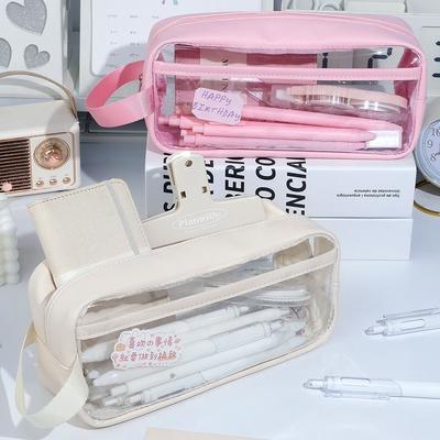 New Transparent Pen Bag Handheld Multi-functional Stationery Bag Large Capacity Pen Pouch Back To School