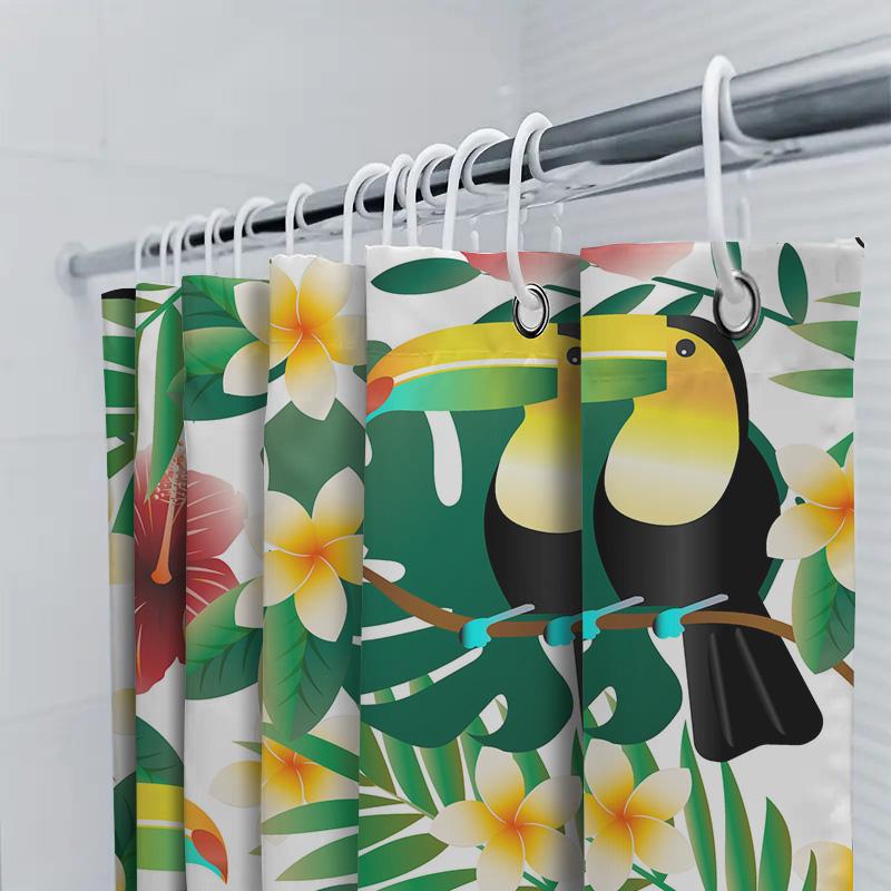 Tropical Birds Greenery Flower Printed Shower Curtain For Bathroom Decor White Size: 72X84 Inches