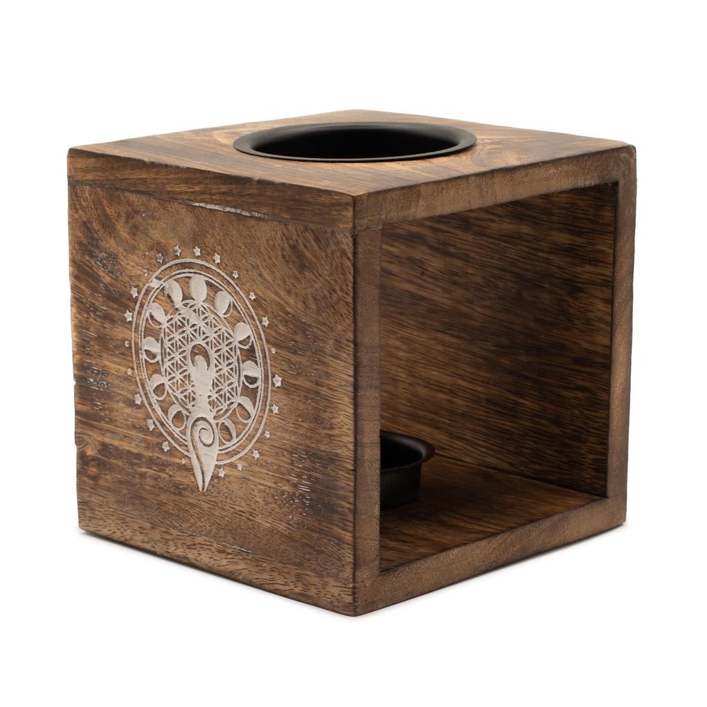 Large Square Mango Wood Oil Burner – Moon Goddess