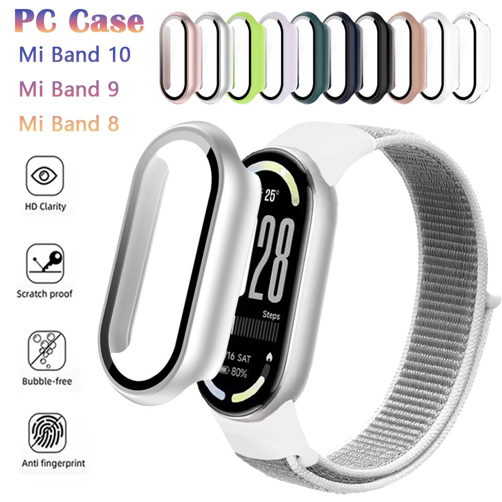 HD Glass+PC Case for Xiaomi Band 10 9 8 NFC All-around Screen Protective Tempered Shell for Mi Band 9 10 Ceramic 8 Bumper Cover