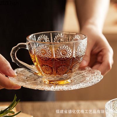 BRRelief Glass Coffee Cup Set Restaurant Afternoon Tea Lovers Coffee Latte Cup Transparent Mug Nordic Household Drinking SetEY