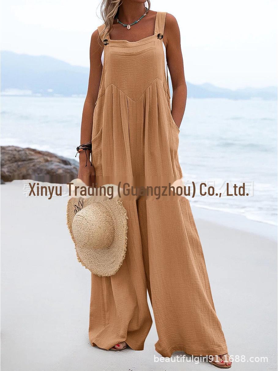 

Женский однотонный комбинезон в этническом стиле на пуговицах с широкими брюками (Лето 2023 г.) XL оранжевый