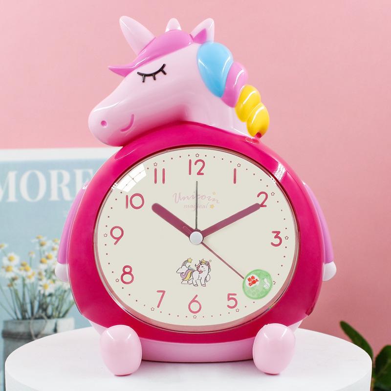 

Children s Cartoon Alarm Clock, Creative Digital Rainbow Unicorn Clock, Student Gift, Dual Music and Snooze Night Light red
