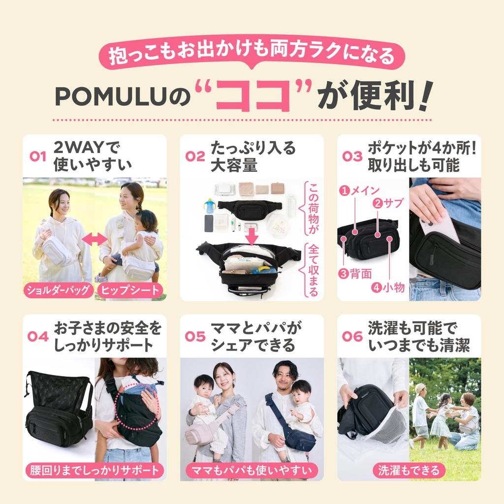 Pomul Best Item Award Hüftsitz-Schultertasche 2WAY Tragkraft 20kg Babytragetasche Sling Hip Seat Hip Seat Bag Hüfttasche Body Bag [POMULU] [Kinderbetreuung