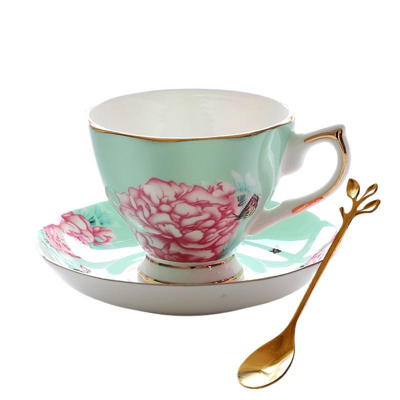 

Набори кавових чашок з квітковим візерунком 170 мл Вінтажні чашки для чаю з тонкої кістяної порцеляни, набір з ложкою та блюдцем, золота облямівка, для вишуканої трапези та декору столу