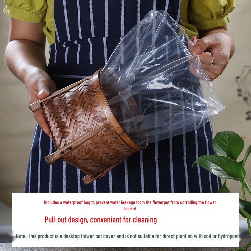 Pleciona z bambusa osłonka na doniczkę i wazon – Ręcznie robiony dekoracyjny koszyk do przechowywania kwiatów i koperku