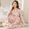 Women's Korean-Style Cartoon Pajama Set - 100% Cotton, Long-Sleeved, Suitable for Spring, Autumn, and Winter, with Cardigan for Home Wear.