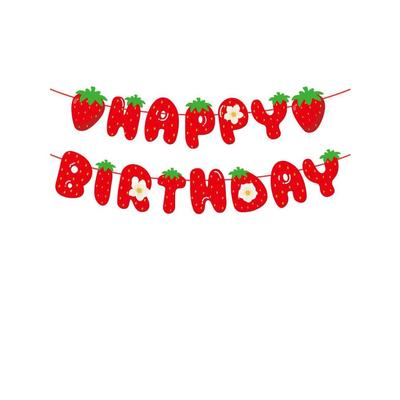 1 Set Strawberry Theme Banner for Home Festival Party Birthday Decorations
