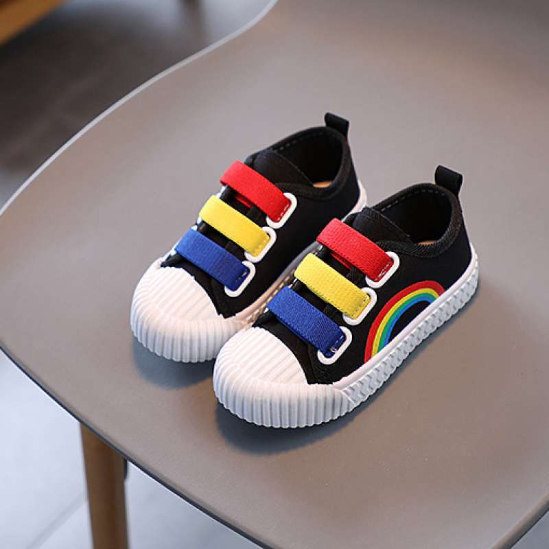 

Children s canvas shoes Spring and autumn girls shoes Soft sole boys board shoes Rainbow single shoes Baby sports shoes Student cloth shoes 23 yards inner length 14.5cm чорний