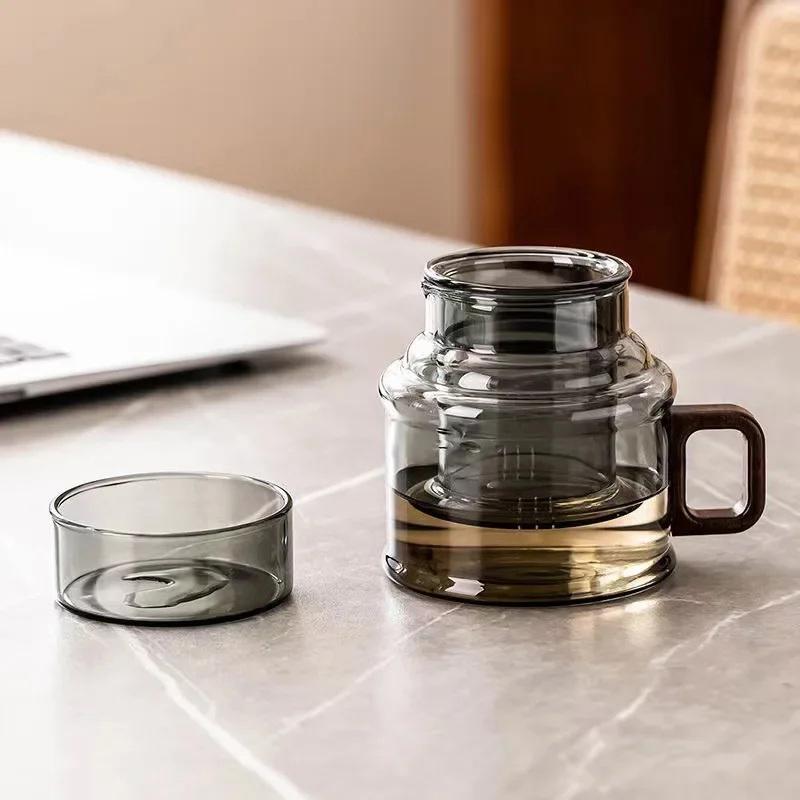Heat-Resistant Tea Water Separation Glass Tea Cup With Filter Wooden Handle Lid Brewing Flower Tea Cup Tea Maker