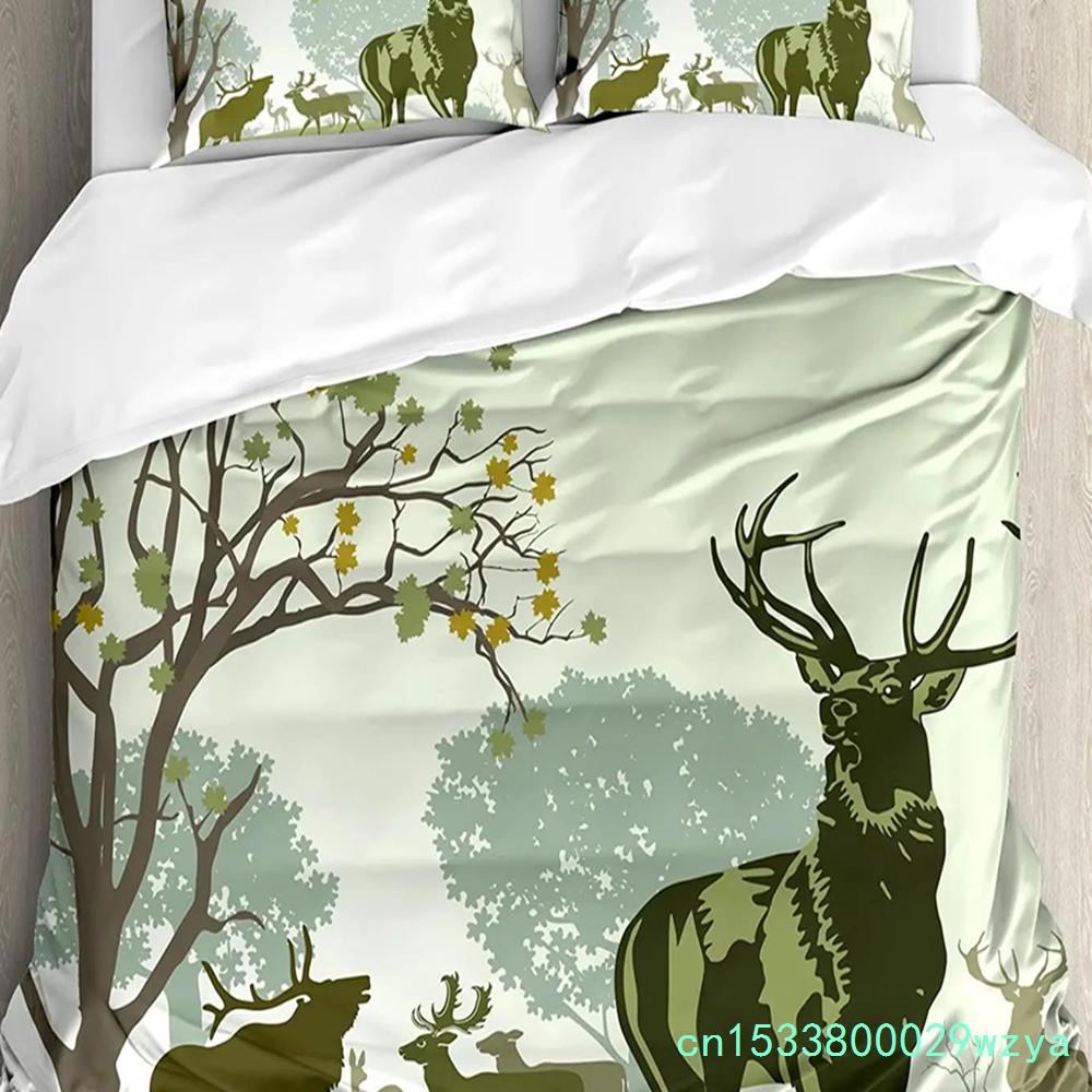Forest Animal Deer Birch Maple Grass Duvet Cover With Pillow Case Custom 3pcs Bedding Set Quilt Cover Double Bed Home Textile