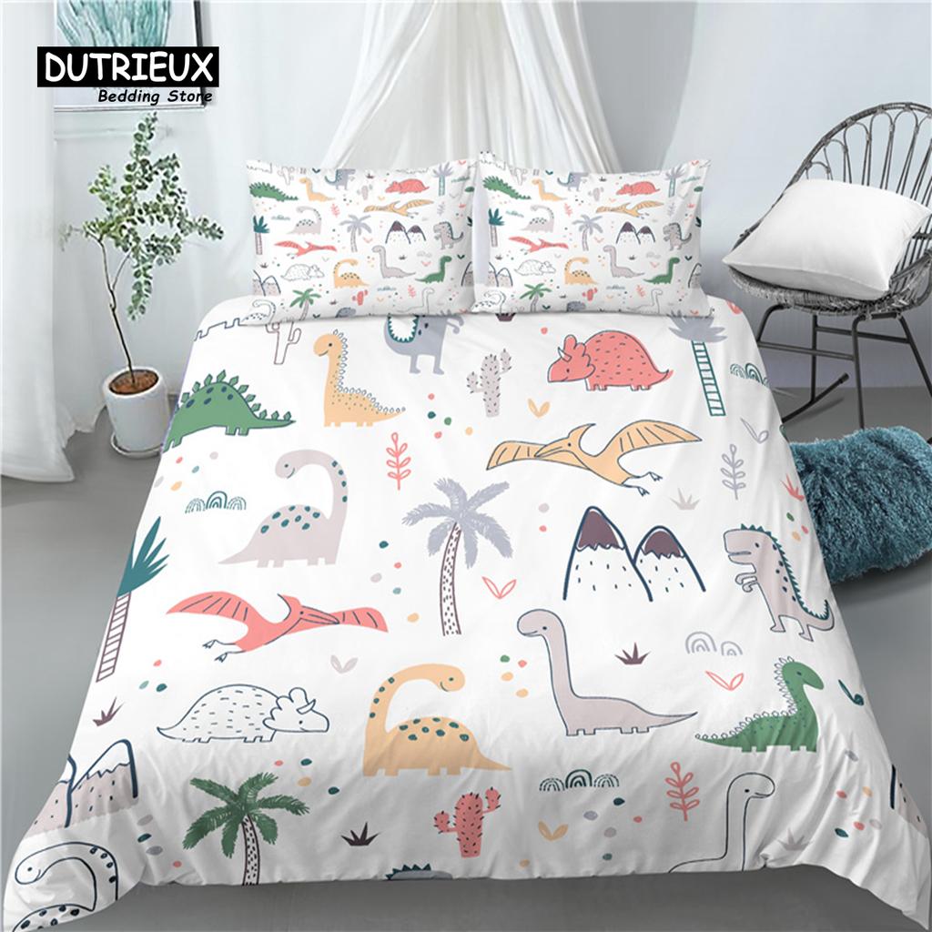 Cartoon Dinosaurier Print Home Living Luxury 3D 2/3-teilig Bequeme Bettbezug-Kissenbezug-Bettwäsche-Sets Queen und King EU/US/AU Größe
