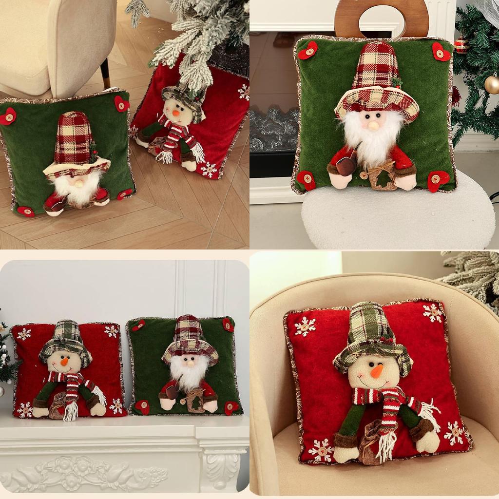 Festive Cartoon Santa Claus Plush Pillow Cover Decorative Hat For Cozy Home And Party Decor