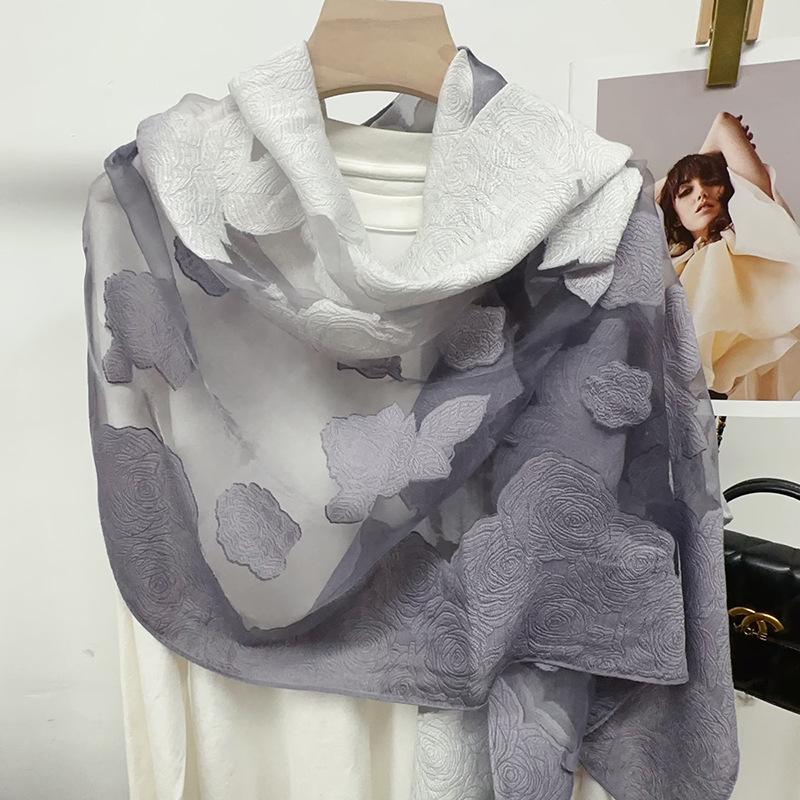 Shawl Scarf Advanced New Gradual Change Flower Long Silk Scarf Yarn Versatile Sunscreen Shawl