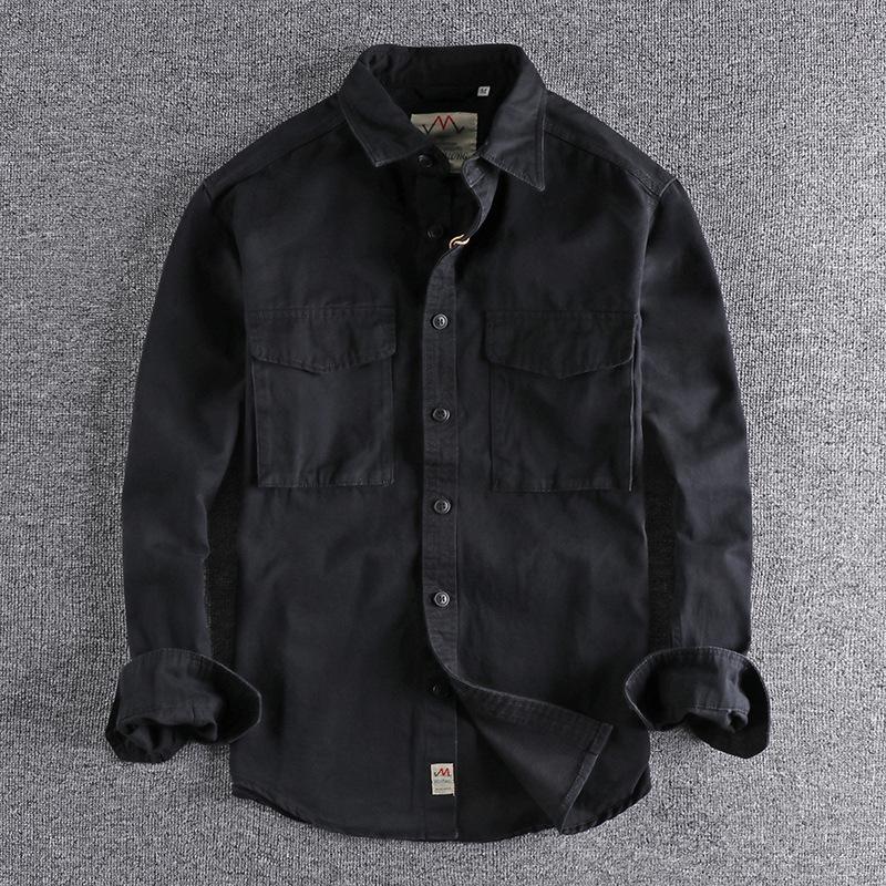 Camicia da lavoro retrò autunnale da uomo con taschino giacca ampia di tendenza