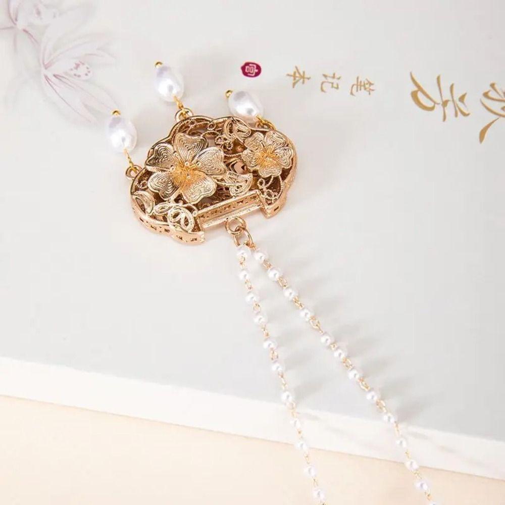 Flower Longevity Lock Pendant Chain Choker Ruyi Pearl Choker Luxury Vintage Hanfu Necklace  Party
