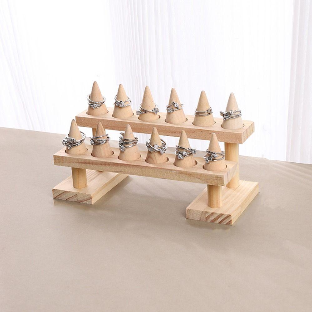 Modern Cone Ring Display Stand Multi-layer Ring Storage Rack Wood Rings Display Holder  Key