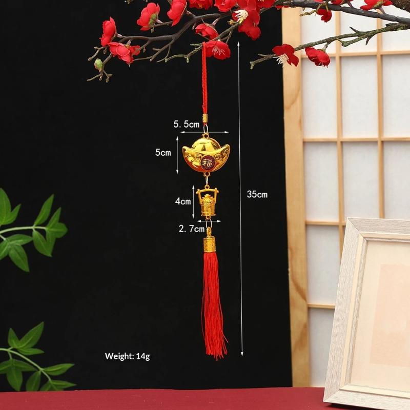 Chinese Lucky Fu Gold Ingot Hanging Ornaments Handwoven Tassel Auspicious Decor for Home New Year Celebration Gift