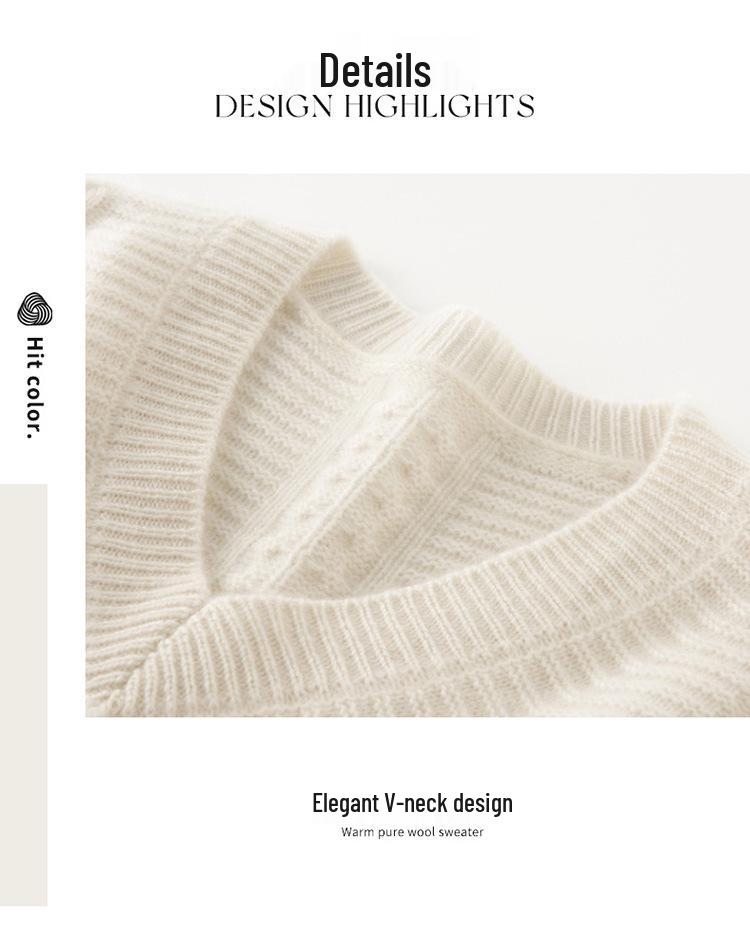 2025 Women's Wool V-neck Cable Knit Long Sleeve Sweater - Loose Fit Cashmere Autumn Winter Top
