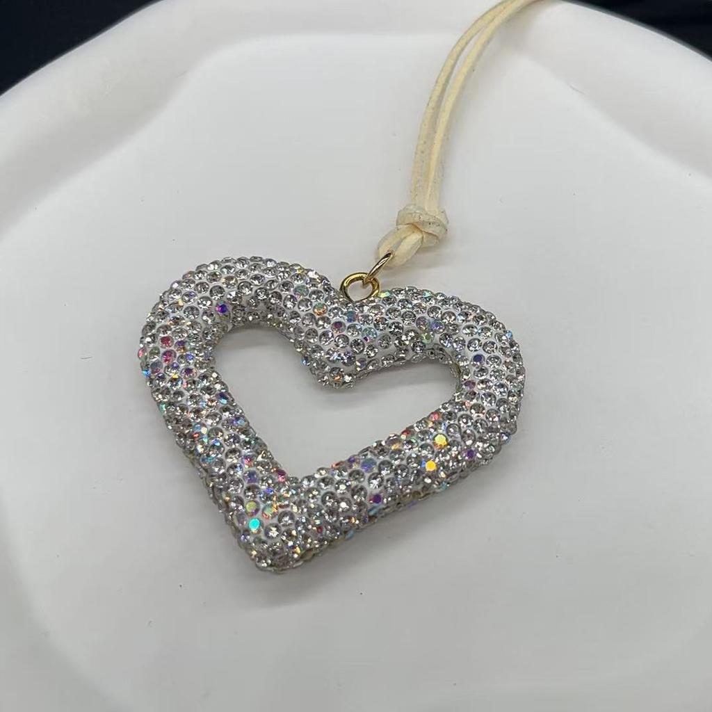 Ceramic Heart Car Pendant Full of Diamonds Mirror Hanging Ornament Keychain for Automobiles