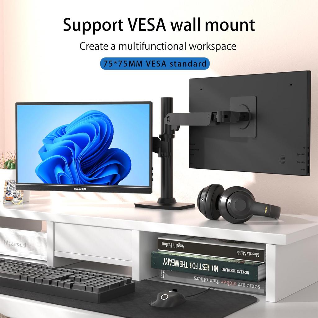 Visual Beat Mobile FHD Portable IPS LCD Standard USB Smart Dual Compatible with Monitor, Touchscreen, 15.6-inch 1080p, USB-C Monitor, Panel, HDMI,