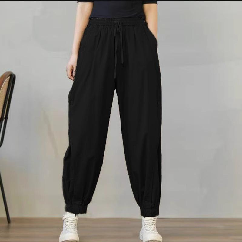 Women's Korean Style Cargo Harem Pants: Loose Fit, Elastic Waist, Plus Size, Ankle Banded, for Summer & Autumn.