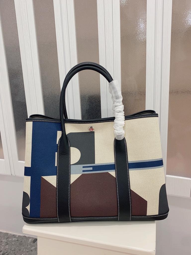 2025 Canvas With Top Layer Cowhide Women's Bag Garden Handbag Large Capacity Leather Contrasting Single Shoulder Tote