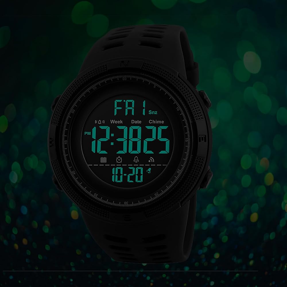 Outdoor Men's Digital Watch Silicone Waterproof Large Numbers Luminous Calendar Function Sports Style Black