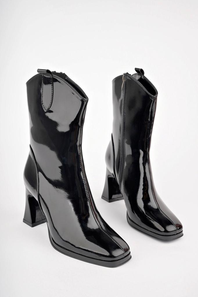 Women Modern Stylish Fashion Boots Boots Faux Leather Black Patent Leather Heeled Boots Square Toe