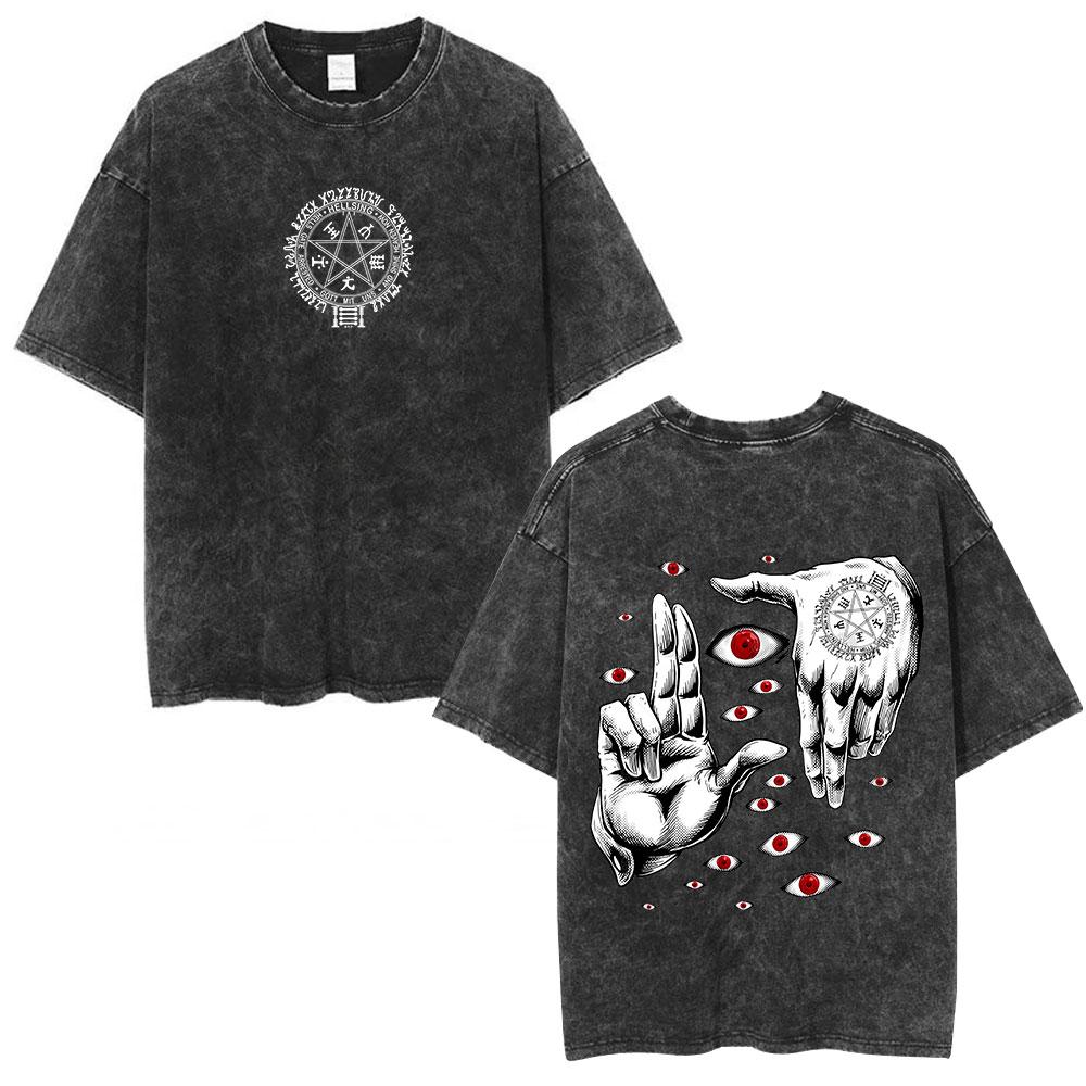 Anime Hellsing Alucard Cool Printing T Shirt Men Vintage Manga Tshirts Washed Cotton Tee Harajuku Male Casual Oversized T-shirt