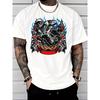 Men'S Casual Crew Neck Short Sleeve T-Shirt Moto Racing Graphic Flame Checkerboard Print Street Style Fashion Adult Male