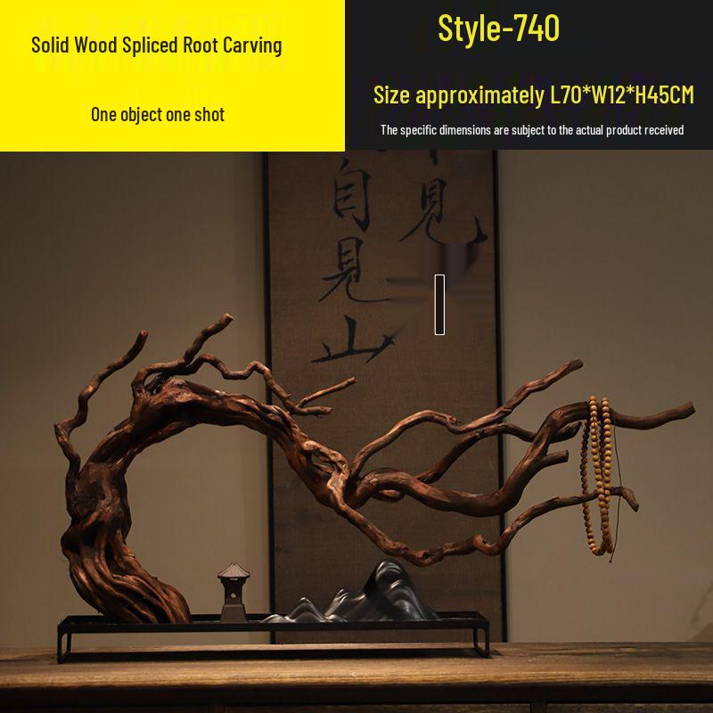 Chinese Zen Withered Wood Landscape Carving: Solid Wood Home & Hotel Decor