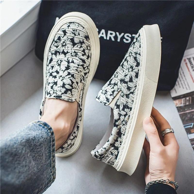 Fashion Male Shoe Print Low-Top Slip-on Moccasin Men's Casual Shoes Comfortable New In Hiking Legitimate Promotion Adults Sale Sneakers
