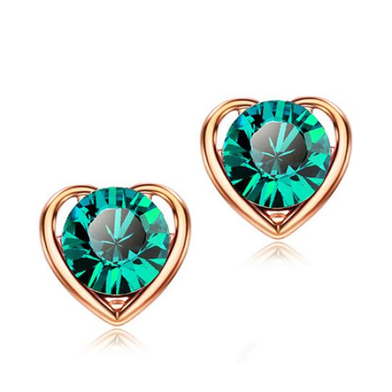 Women's Fashion Jewelry Heart Crystal Pendant Necklace Ear Studs Earrings Set