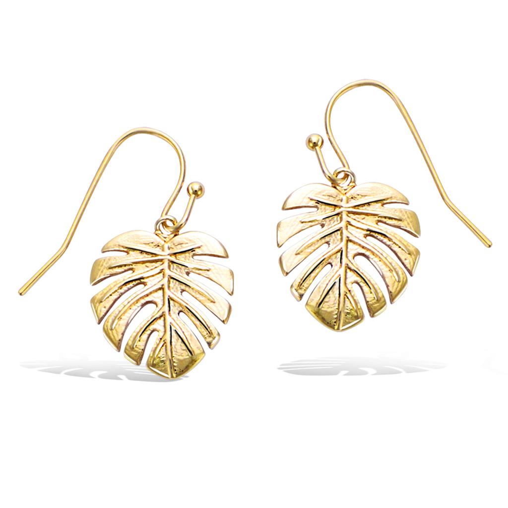 Les Trésors De Lily [Q6830] - Boucles Plaqué Or 'Jungle' doré - 15x14 mm (monstera)