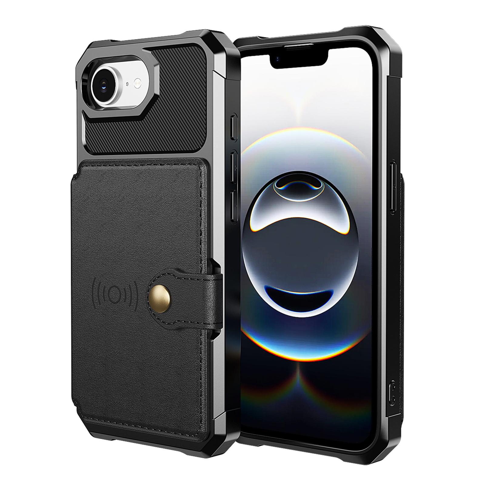 

For iPhone 16e Case with Card Holder PU Leather+TPU Phone Back Cover Rose Gold