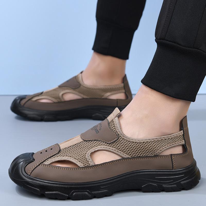 

Sandals Breathable Men Shoes Mesh Outdoor Men 2025 Summer Hollow Sandals Antiskid Beach Sandals Flats Footwear 39 сірий