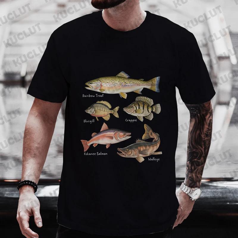 Summer Men T Shirt Street Style Retro Hiphop Fish Cartoon Short Sleeved T-shirt Men Women Top Fisherman Vintage Oversize T Shirt