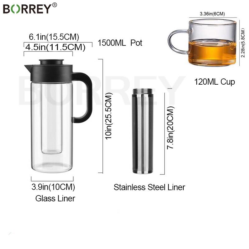 BORREY Big Teapot Heat-Resistant Teapot Flower Tea Kettle Clear Glass Ice Cube Fruit Juice Container Teapot Cool White Kettle