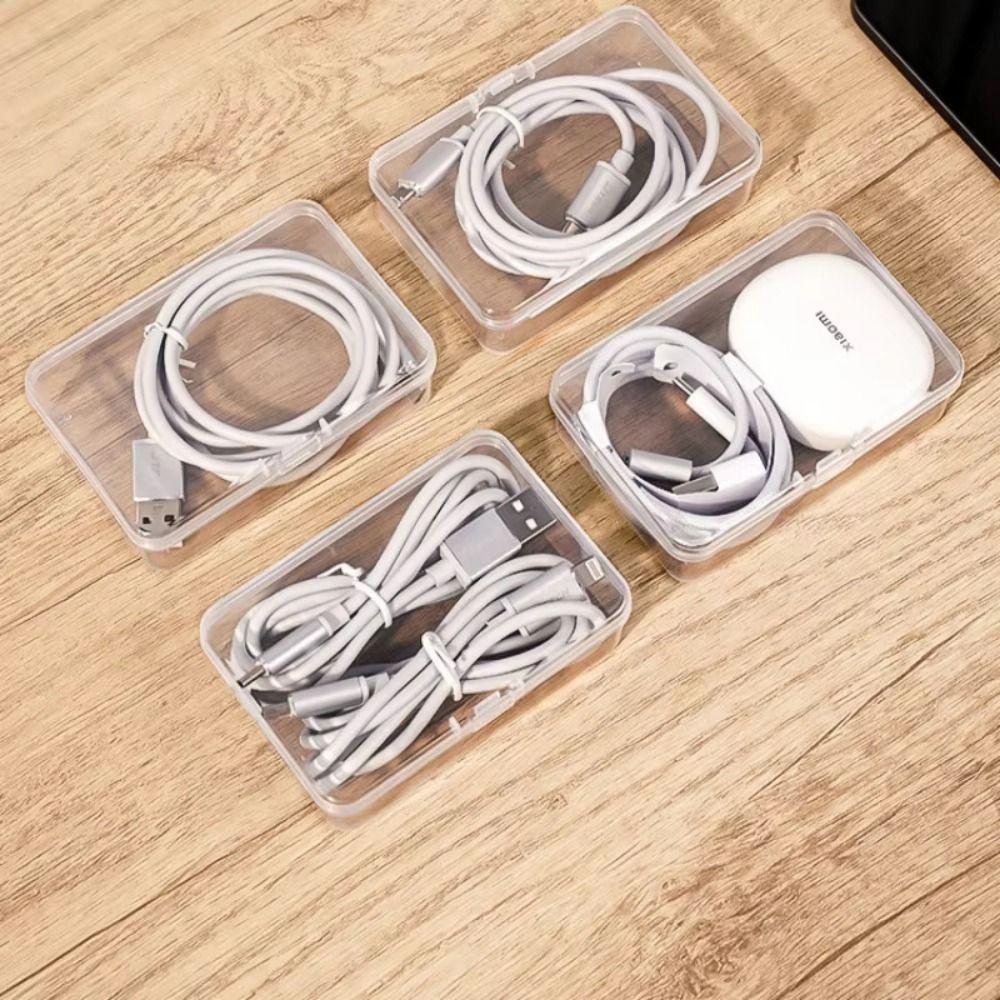 Clear Data Cable Storage Box Durable Desktop Cable Organizer  Desktop Organization