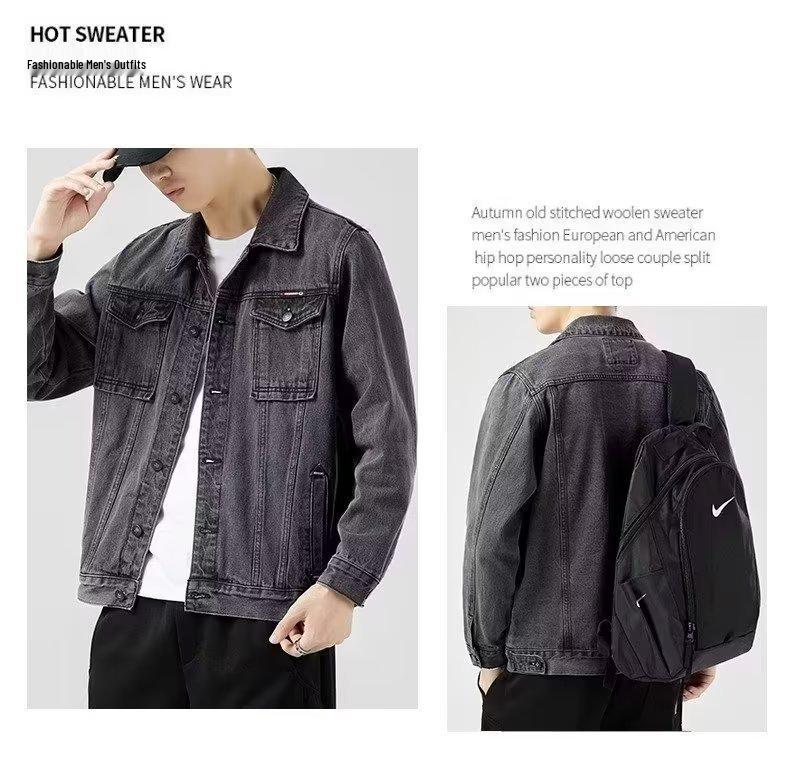 Men's Smoke Grey Denim Jacket: Trendy Lapel Workwear for Spring and Autumn – Casual, Handsome, Plus Size.