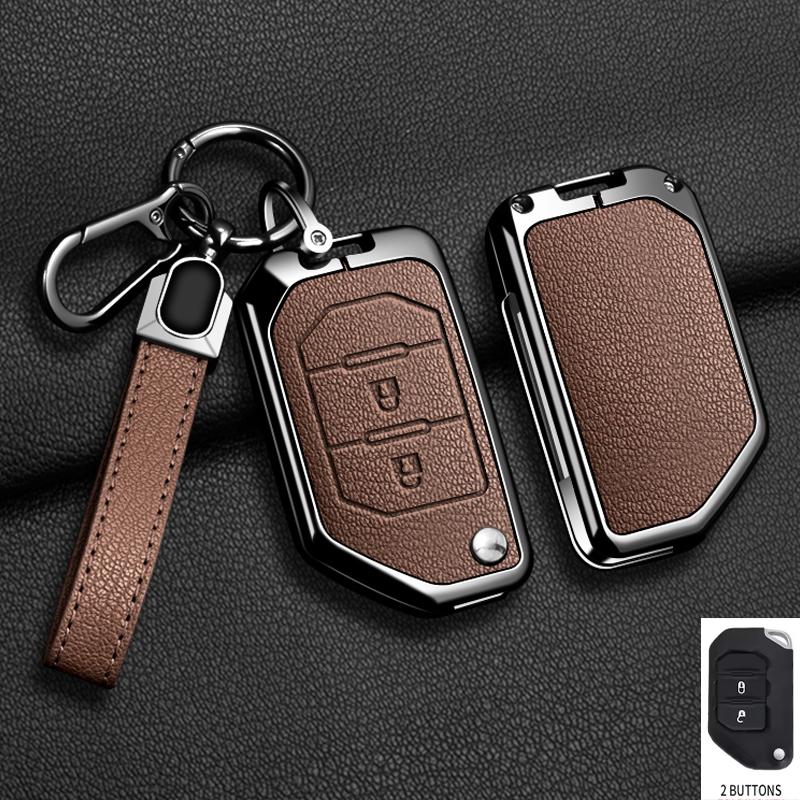 Zinc Alloy Leather Car Key Case Cover for Jeep Wrangler JL JLU Rubicon Gladiator JT Sahara JLU 2018 2019 2020 2021 2022 2023