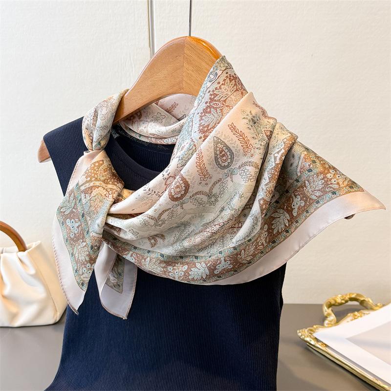 Vintage Paisley Print Shawl Square Scarf for Women Satin Fashion Wraps Neckerchief Female Hair Bands Ribbon Headband Bandana