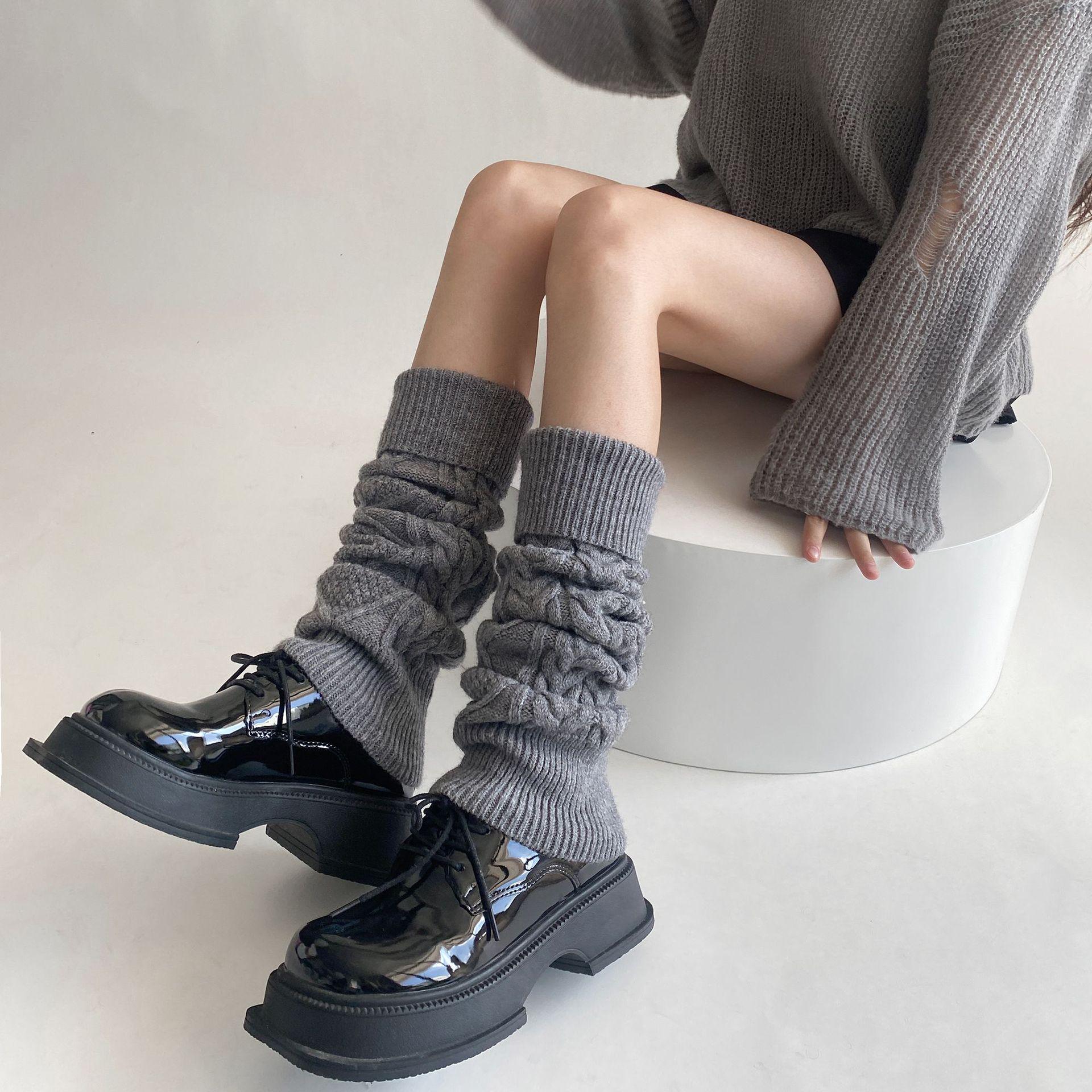 

Вязаные гетры в корейском стиле с подвернутыми краями из шерсти и металлической этикеткой Wool